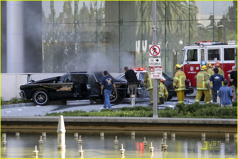 Illustration for article titled Green Hornet's Black Beauty Wrecked On Set, Kato To Blame?